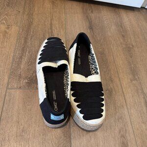 Toms- Espadrille-Inspired Slip-Ons- Women's- Size 11- Black and Cream